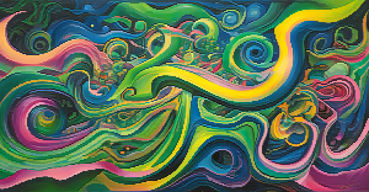 An abstract artwork illustrating the emotional healing journey of ayahuasca with vibrant colors.
