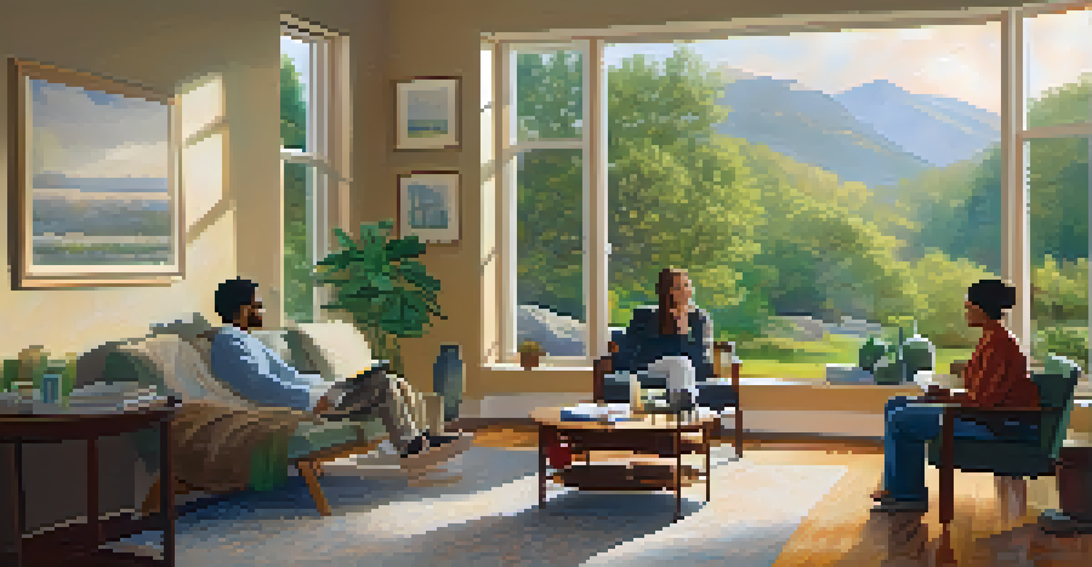 A warm and inviting integration therapy room with a therapist and client engaged in conversation.