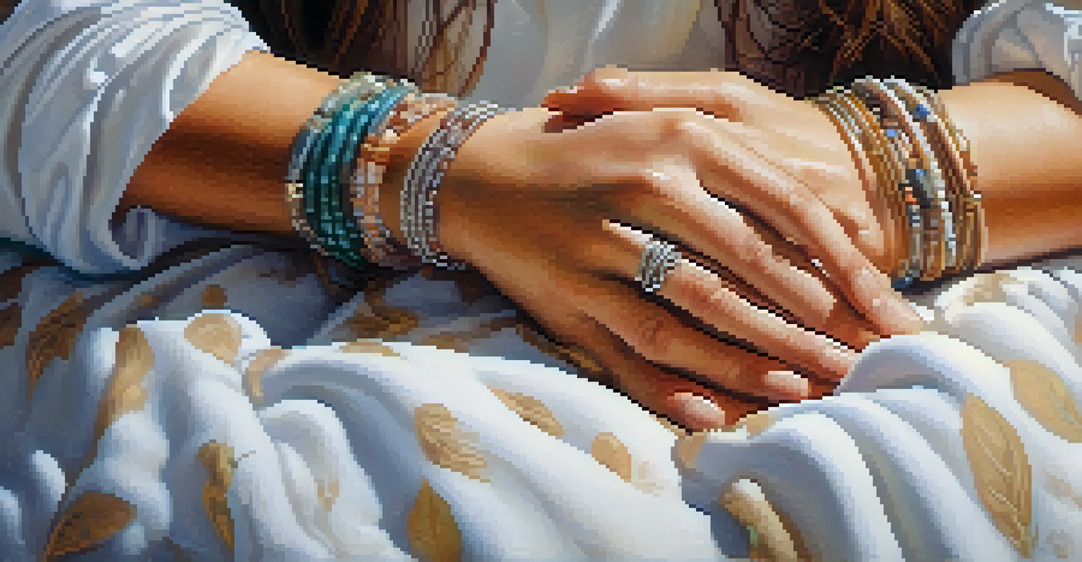 Close-up of hands resting on a heart center, symbolizing emotional connection, set against a softly blurred natural background.