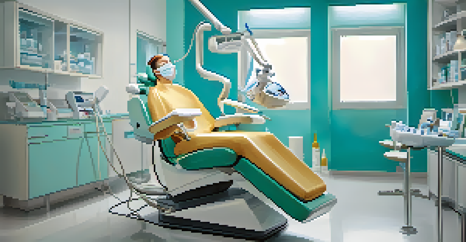 A dental clinic scene where a patient is being administered nitrous oxide, with a dental professional placing a mask over the patient’s face in a bright and modern setting.