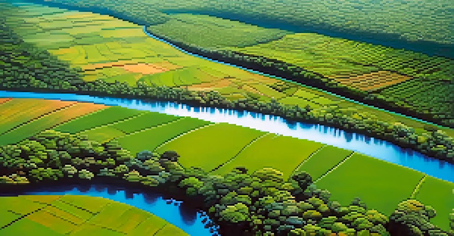 Aerial view of an agroforestry farm in the Amazon with diverse crops and trees, showcasing the balance between agriculture and nature.