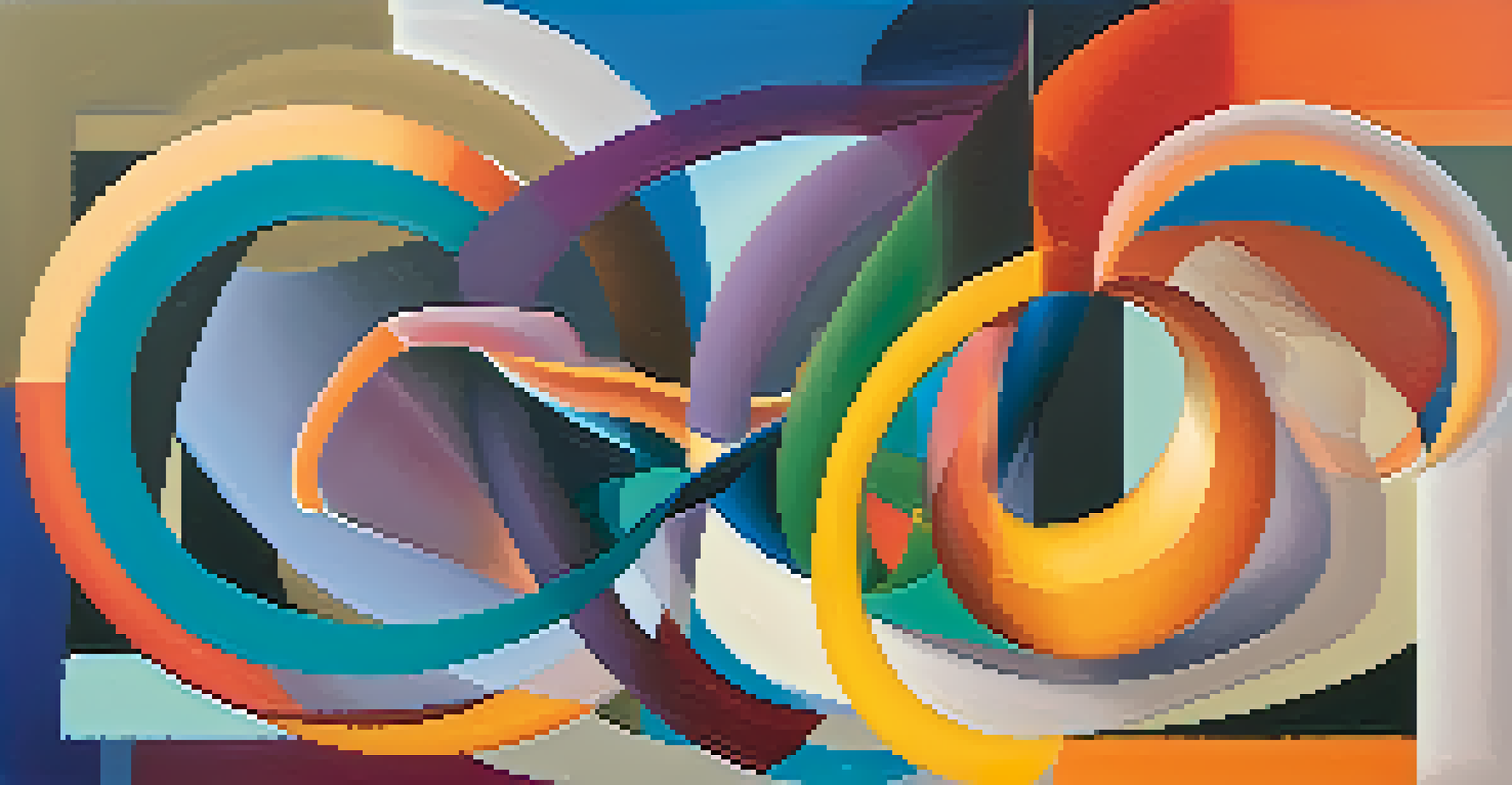 An abstract image depicting intertwined shapes in vibrant colors, symbolizing unity and interconnectedness.