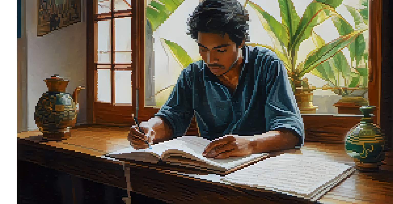 A person writing in a journal with a cup of tea nearby, capturing the essence of post-ceremony reflection.