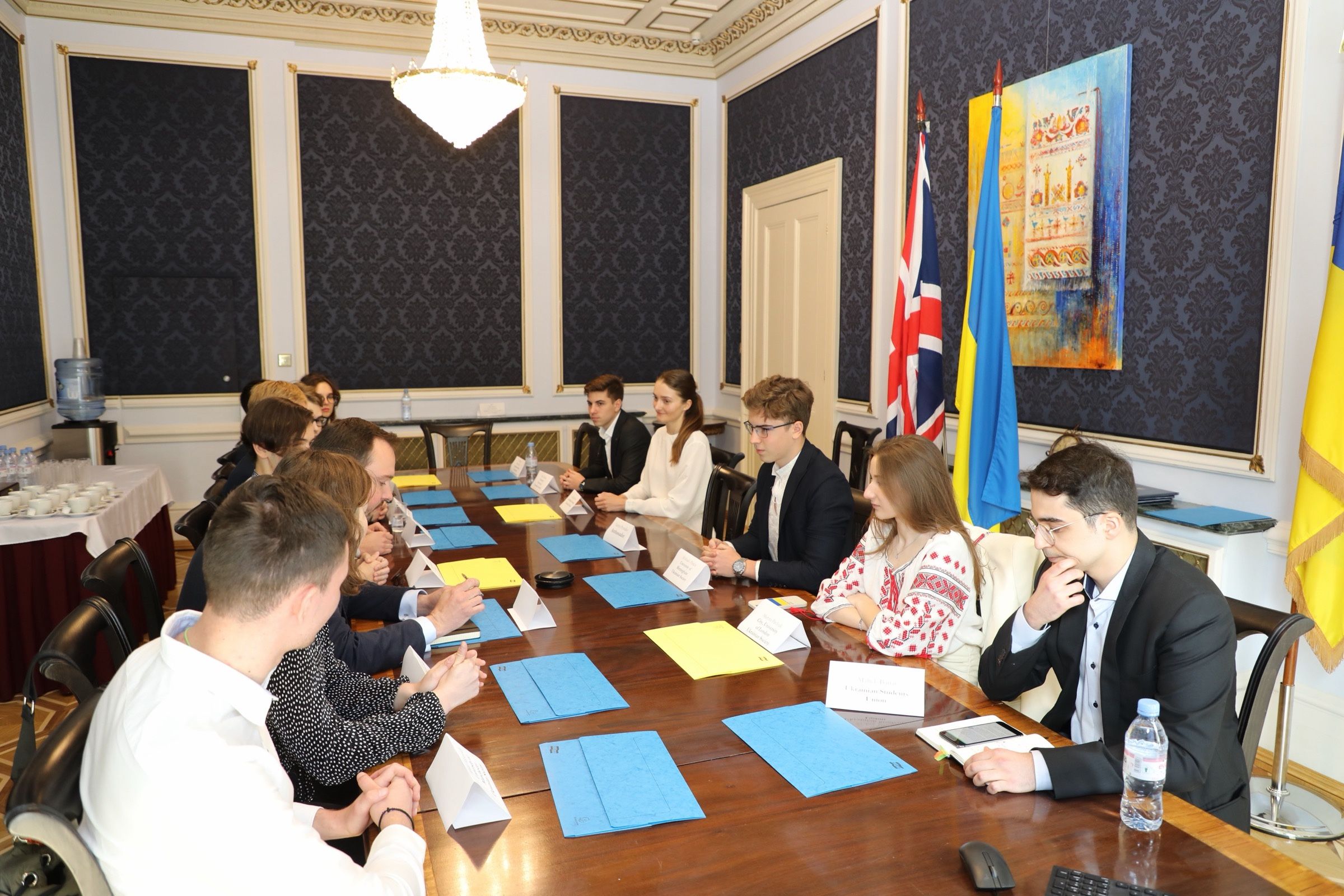 Representatives of UK Ukrainian student societies meeting around a table