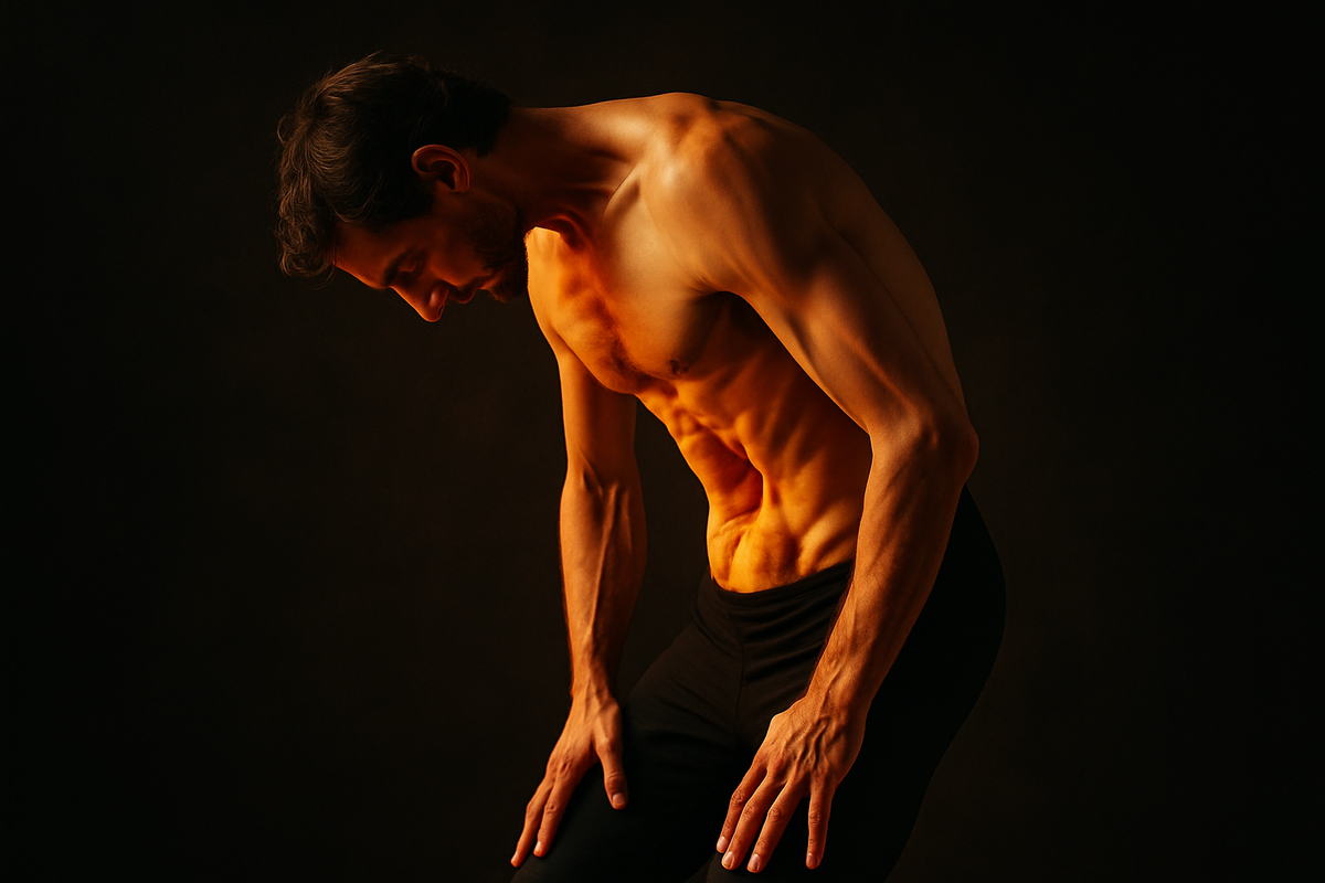 A yoga practitioner demonstrating uddiyana bandha with abdominal retraction on exhale