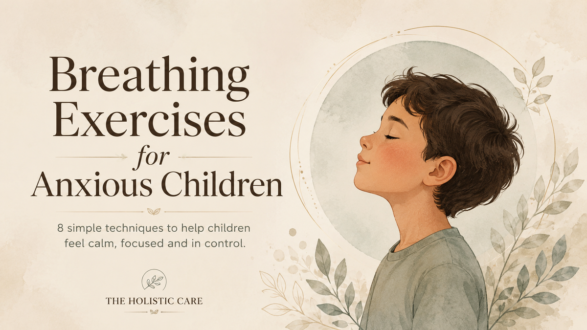 Breathing exercises for anxious children with a calm child friendly practice image