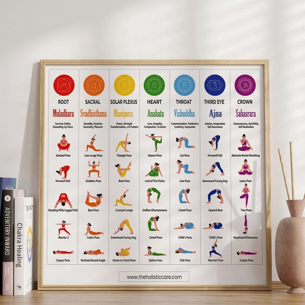 Yoga Asanas for Balancing the 7 Chakras: Digital Downloadable Wall Art Poster