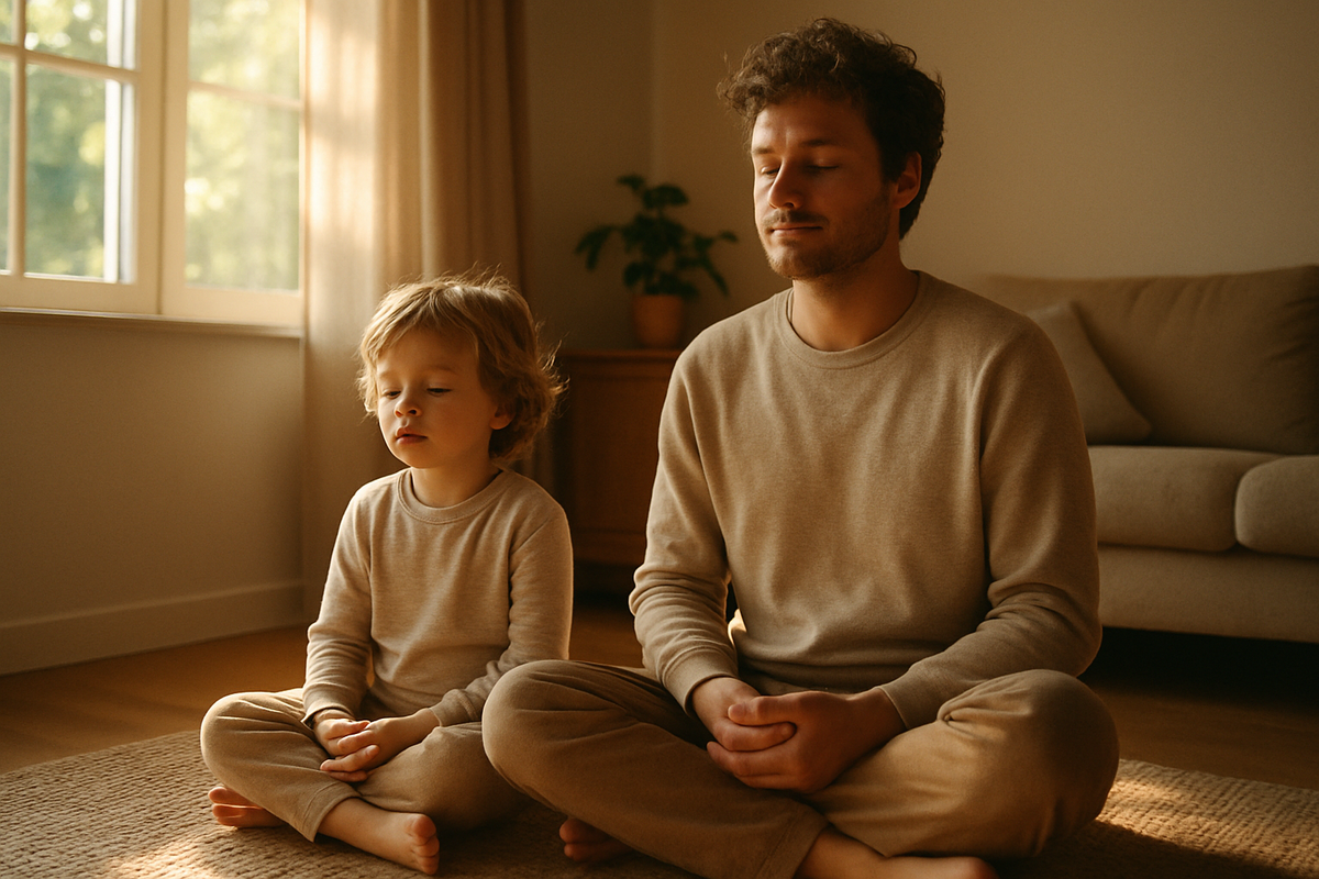 Child meditating with parent guidance