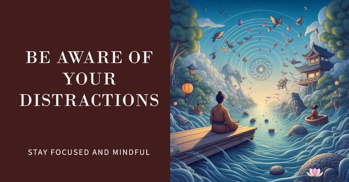 A person noticing distraction and gently refocusing attention