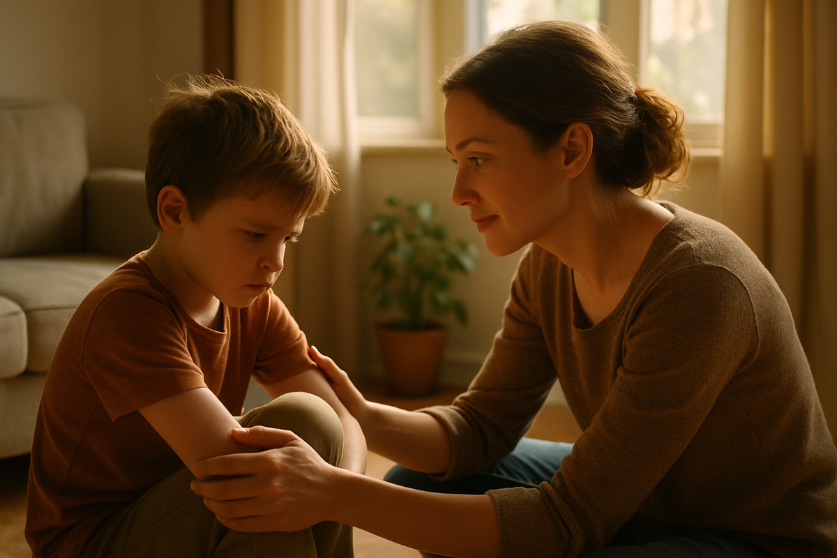 An adult and child sitting together calmly, representing co-regulation in action
