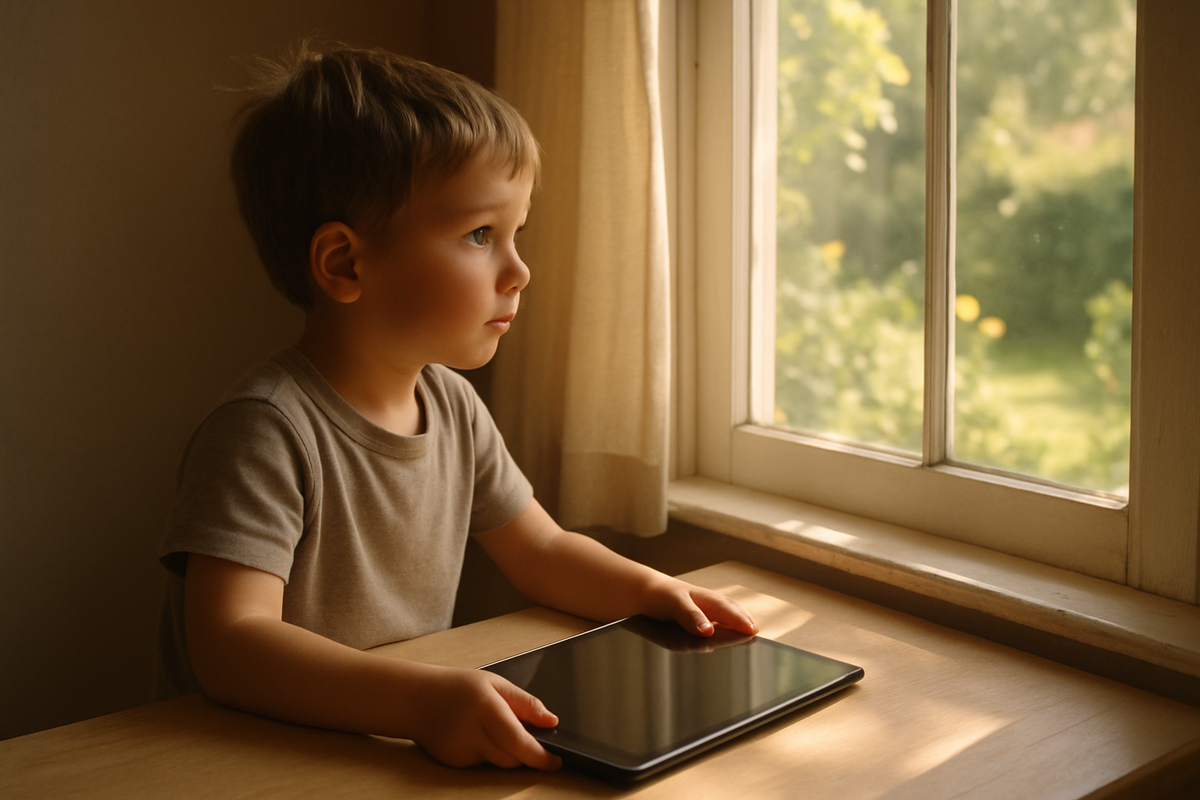 A child using a tablet device, with a parent nearby, representing balanced family screen use