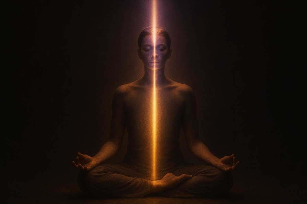 Illustration of the kundalini energy rising through the chakras along the spine