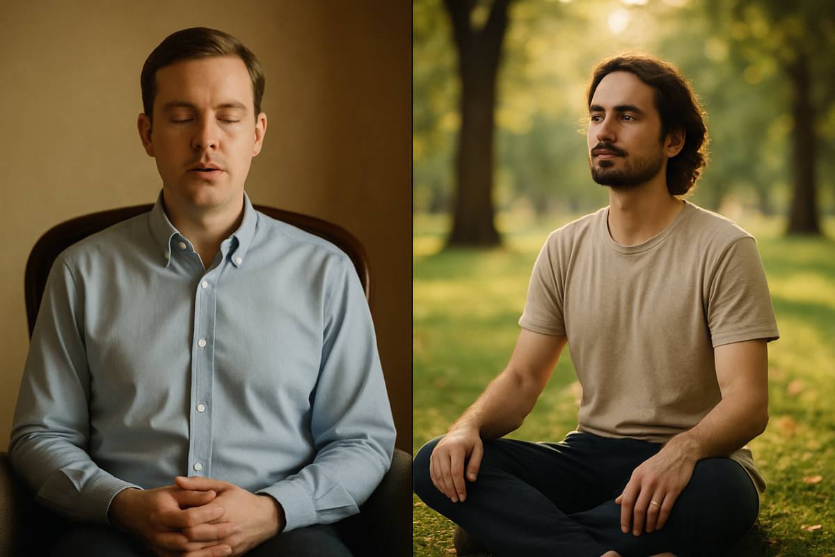 A person meditating with eyes closed, sitting quietly