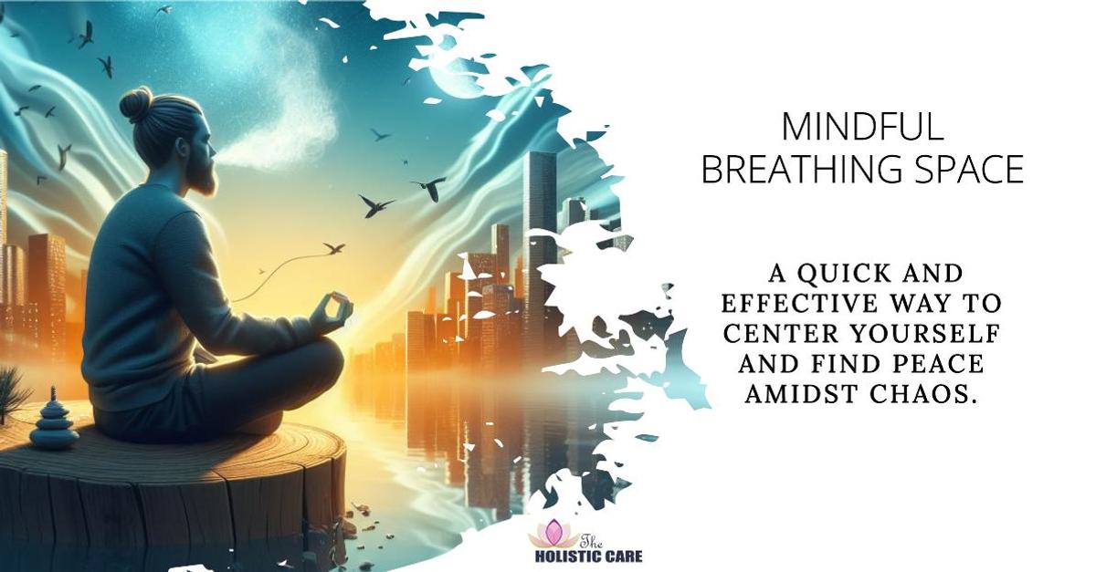 A person taking a mindful breathing space with calm posture and soft attention