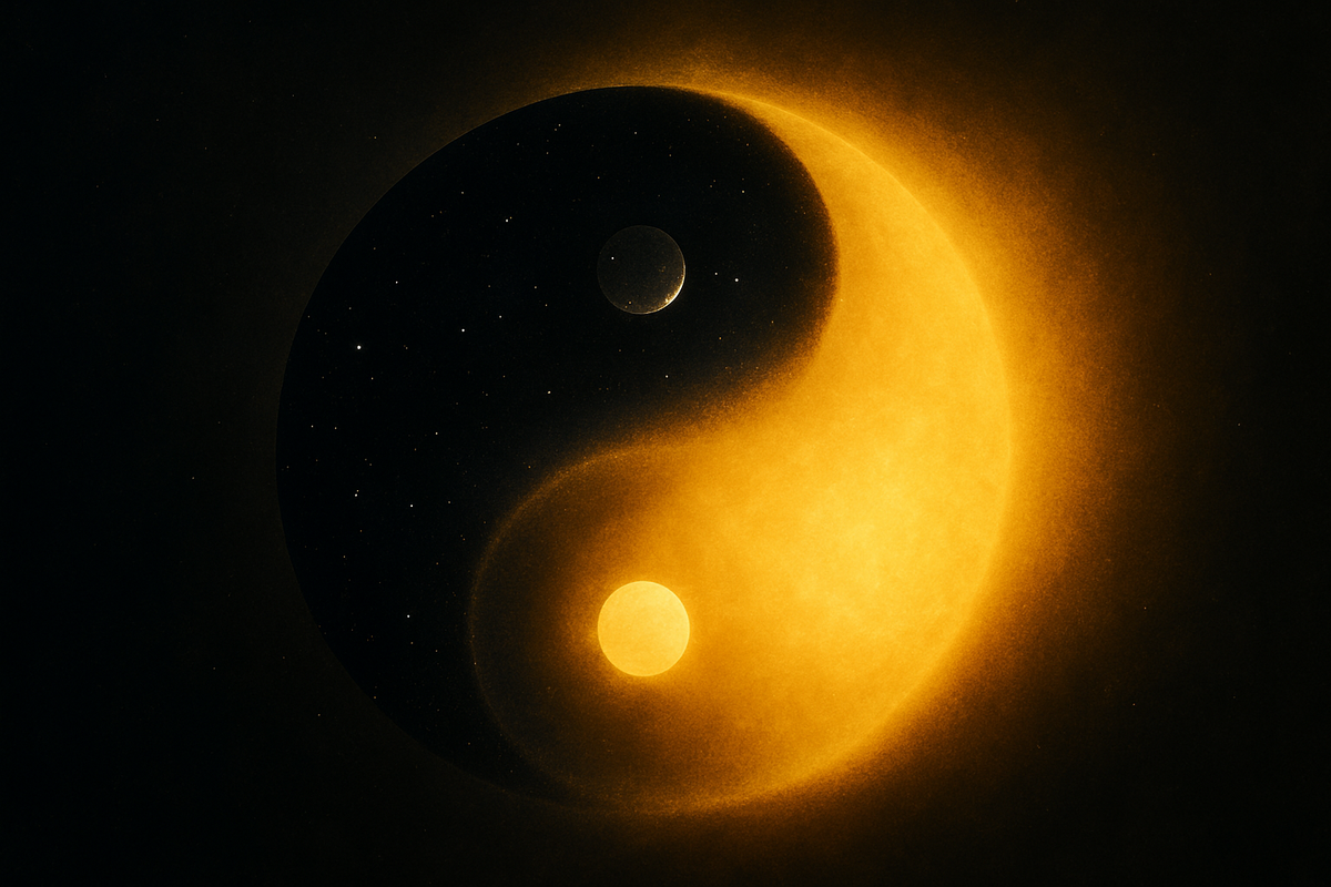 Duality and nonduality shown as light and shadow meeting