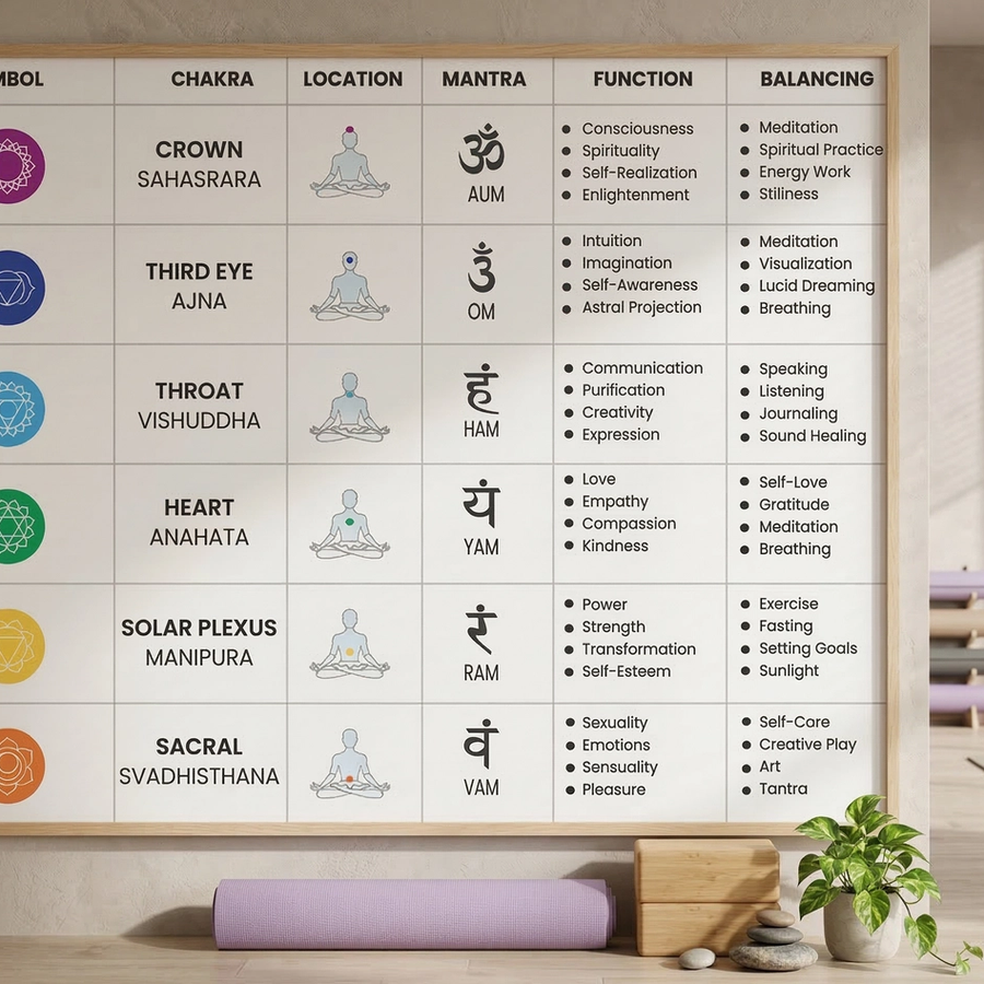 The Complete Guide to Balancing and Understanding the 7 Chakras: Interactive Digital Chart Poster