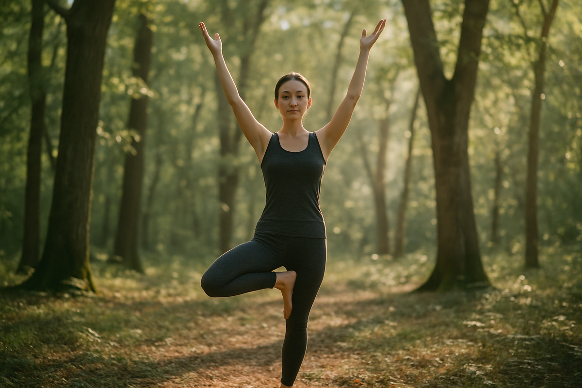 Vrikshasana tree pose on one leg