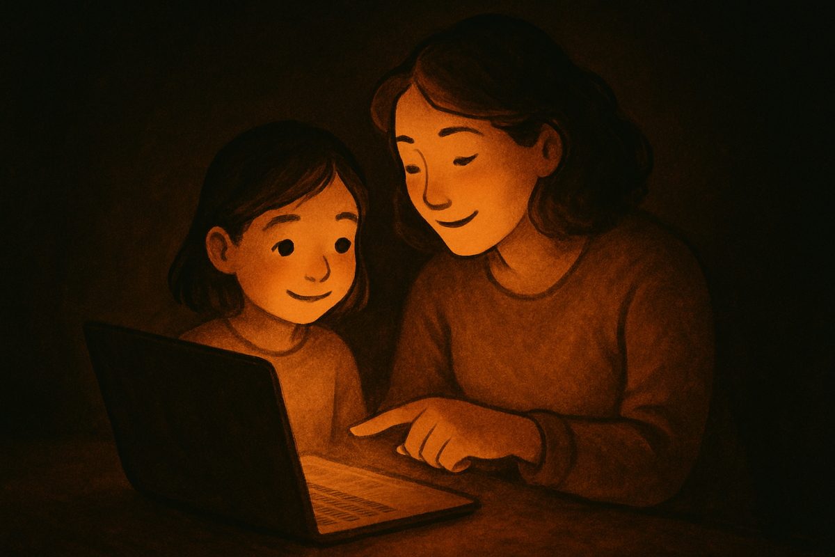 Parent and child exploring an online mindfulness course together on a tablet