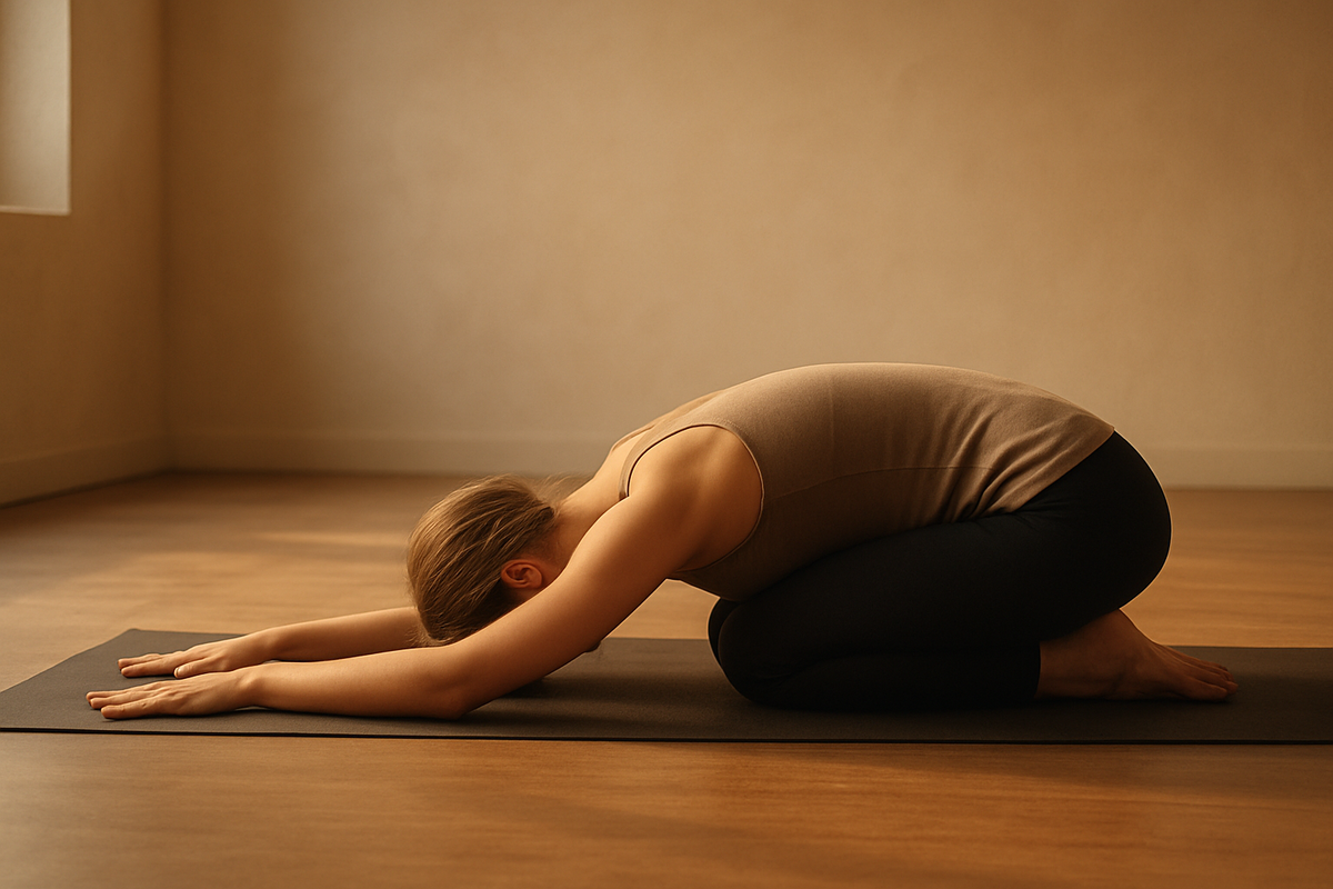 Balasana child's pose on a yoga mat