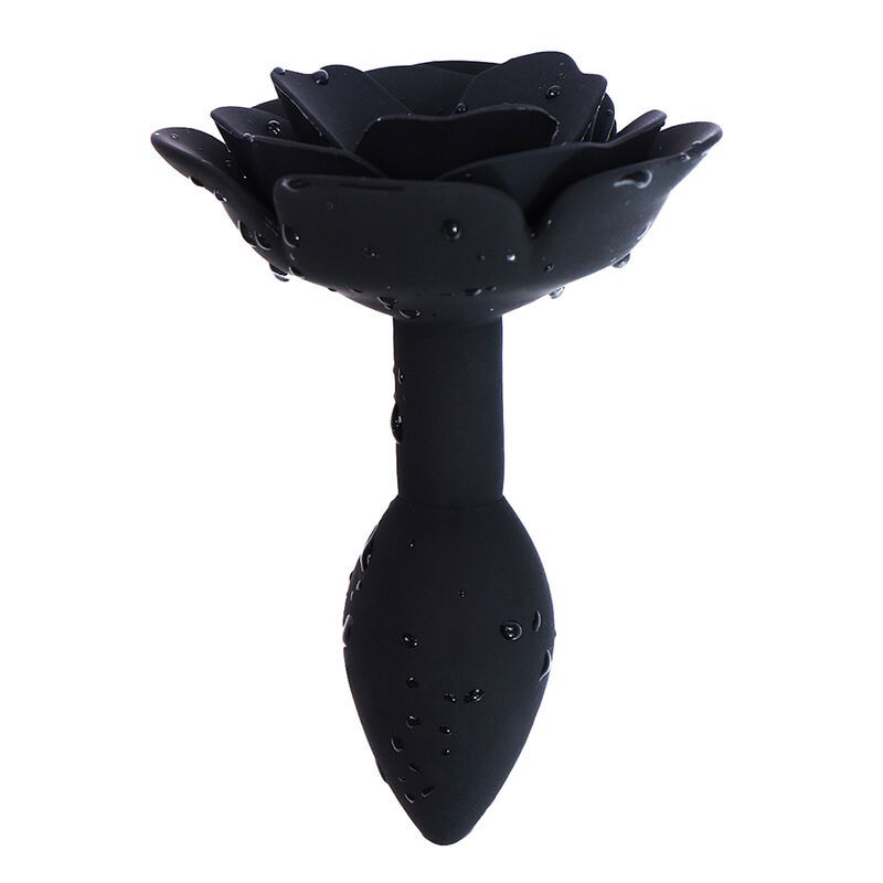 Plug anal silicona con rosa - Negro  foto 3