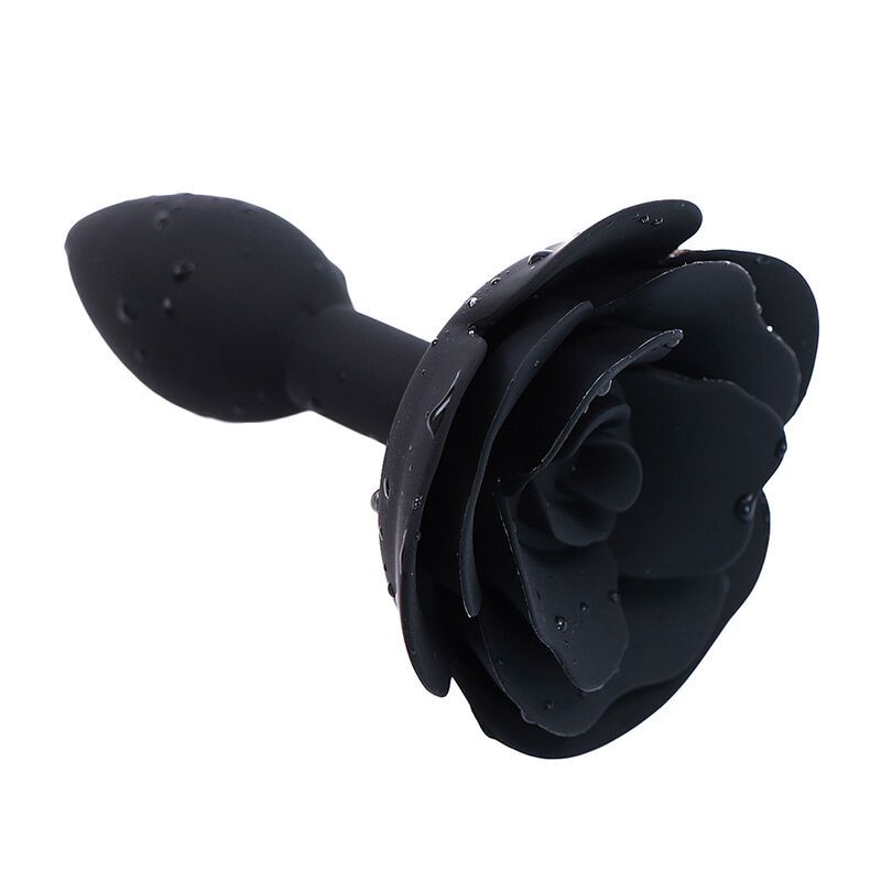 Plug anal silicona con rosa - Negro