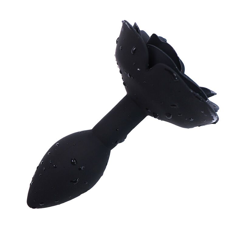 Plug anal silicona con rosa - Negro  foto 4