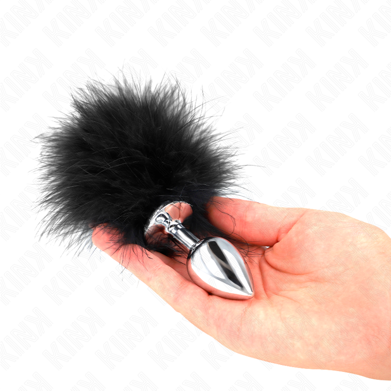 Plug anal metal con plumas - Negro  foto 3
