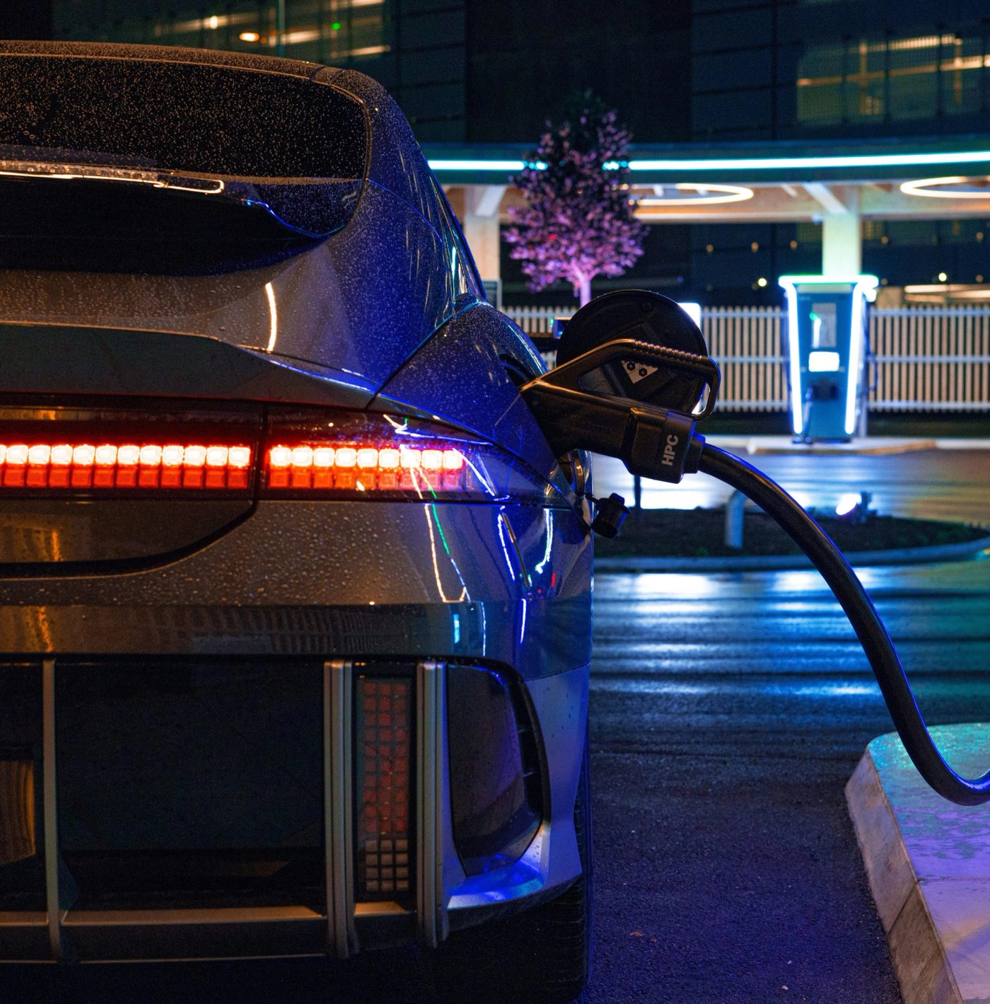 A fast-charging plaza beside a motorway