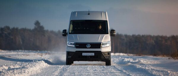 Electric delivery vehicle prepared for peak season last mile deliveries in winter conditions