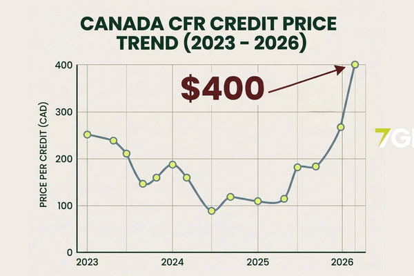 A graph showing the upward trend of carbon credit pricing in Canada.