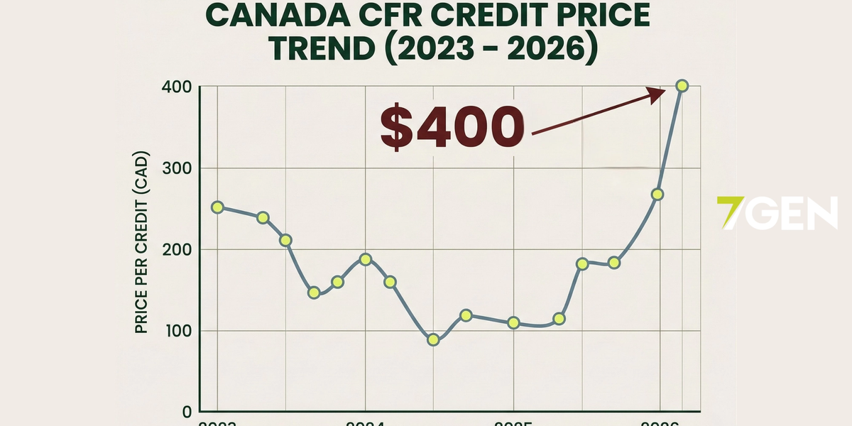 A graph showing the upward trend of carbon credit pricing in Canada.