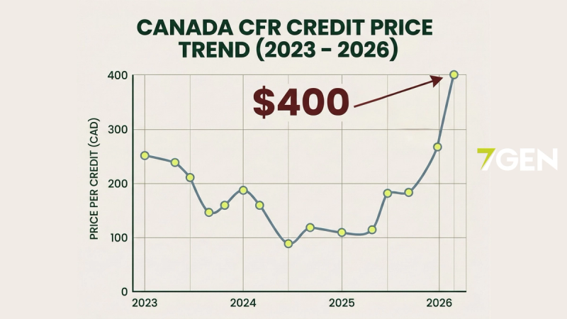 A graph showing the upward trend of carbon credit pricing in Canada.