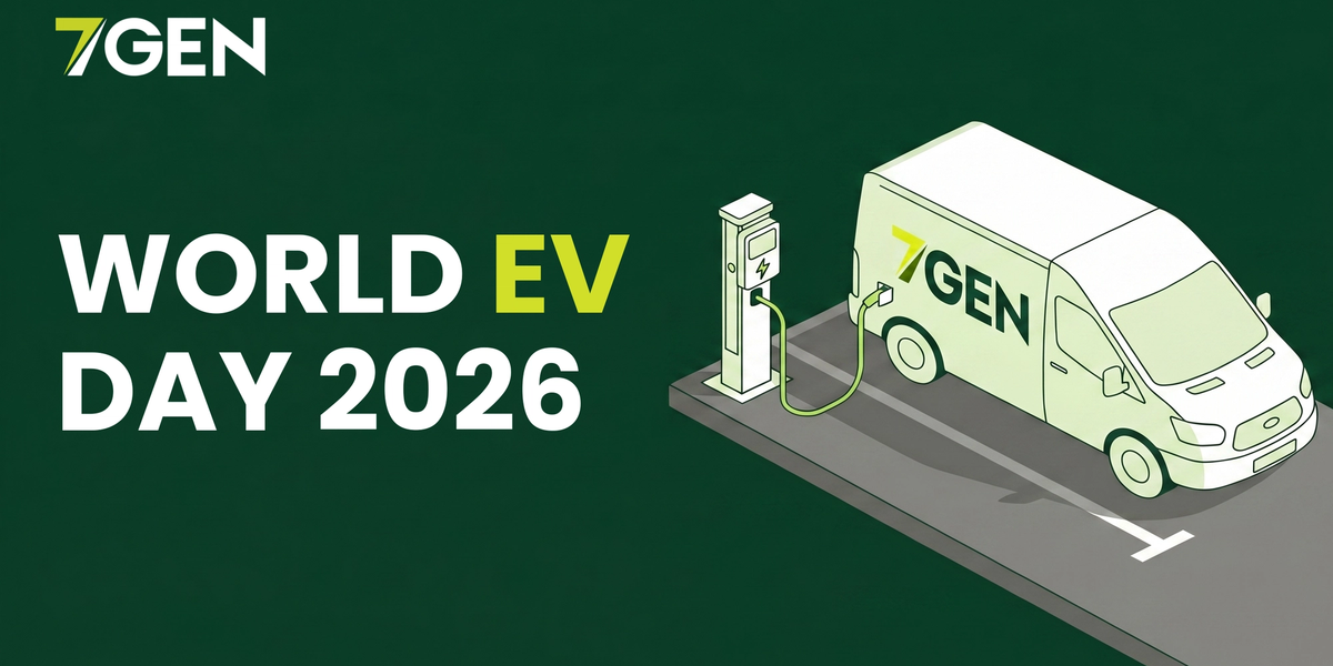 World EV Day 2026 cover image, a 7Gen electric van charging at a depot, marking Canada's fleet electrification progress.