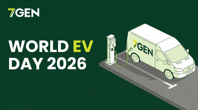 World EV Day 2026 cover image, a 7Gen electric van charging at a depot, marking Canada's fleet electrification progress.