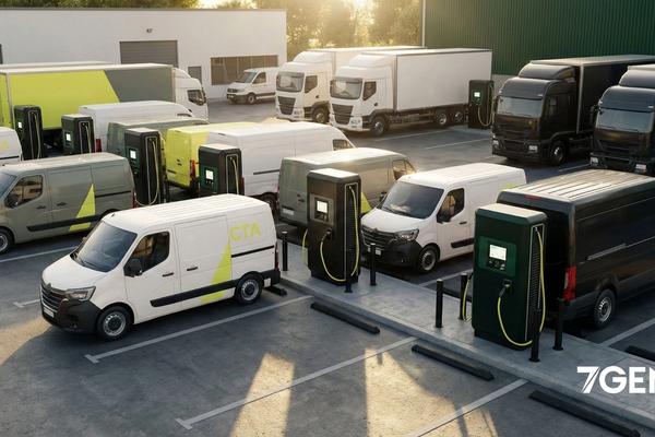 A fleet of commercial EVs charging