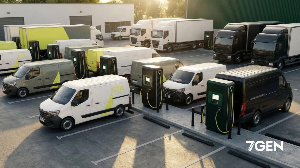 A fleet of commercial EVs charging
