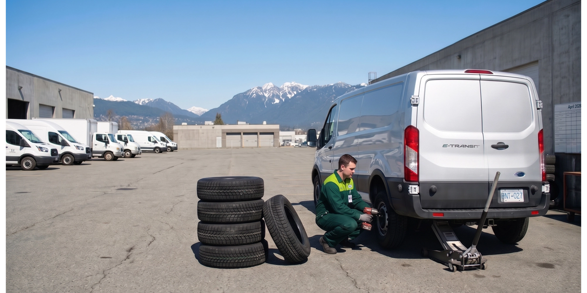 Professional technician performing a tire change at a service center.