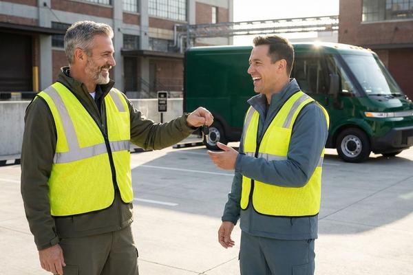 A fleet manager receives the keys to a new EV.