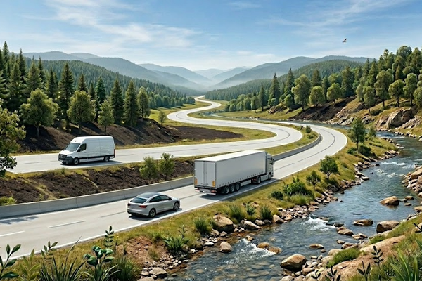 Electric vehicles on a highway. 