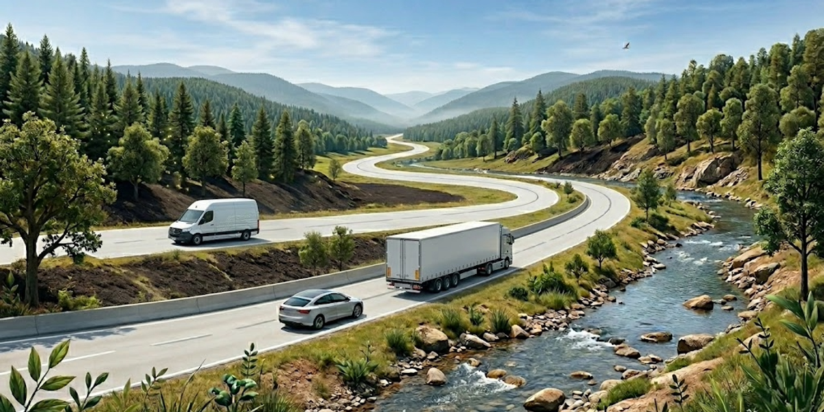 Electric vehicles on a highway. 