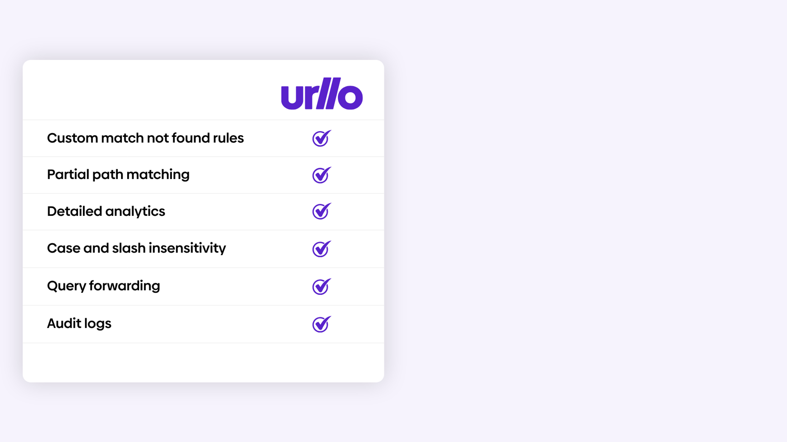 Graphic showing the features offered by urllo's url redirect service.