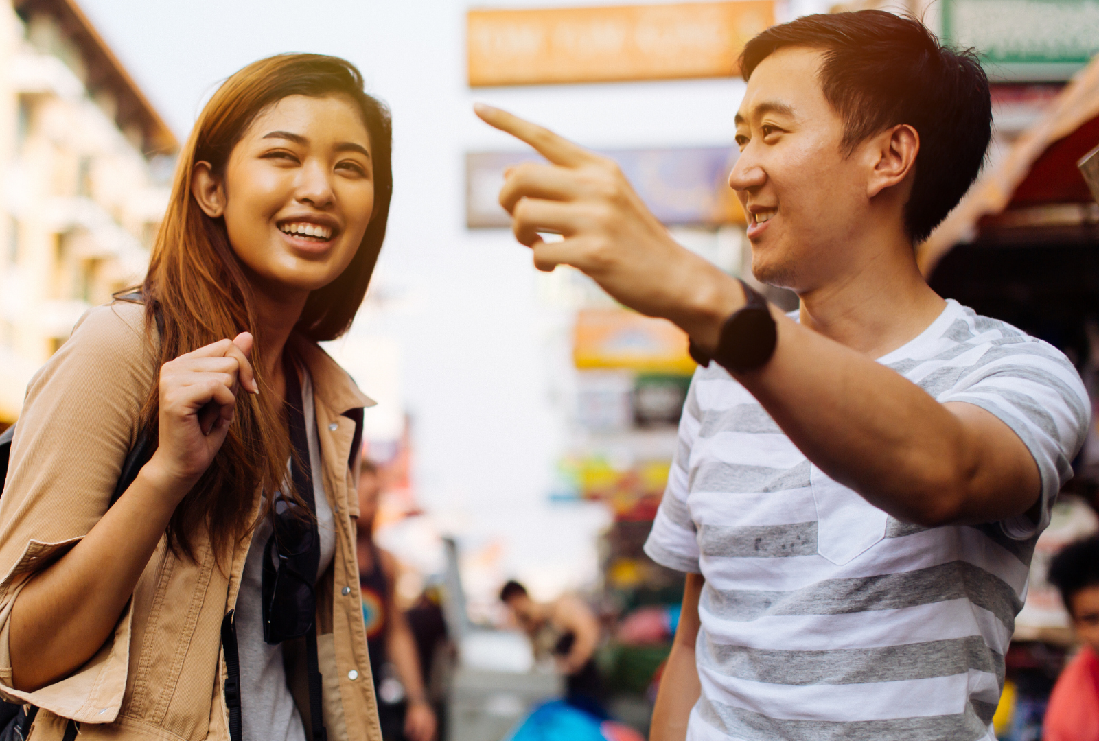 Photo of a person receiving directions from another person.