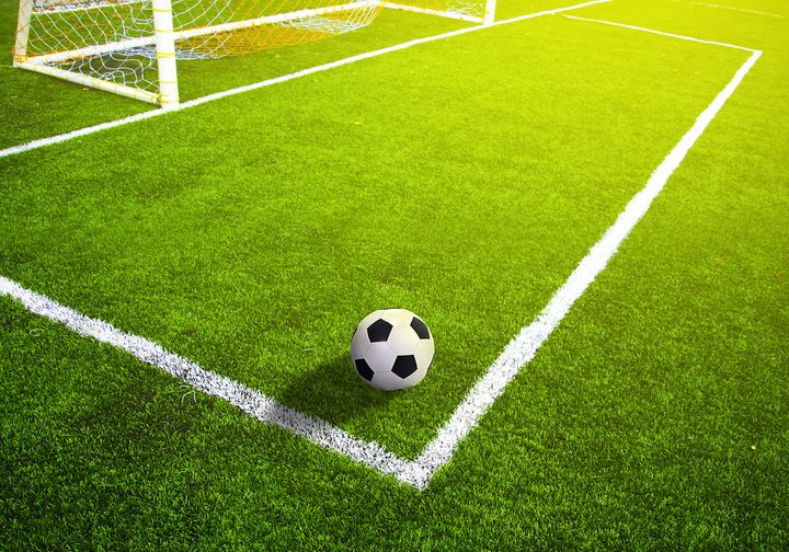 Soccer grass field with marking and ball, Sport