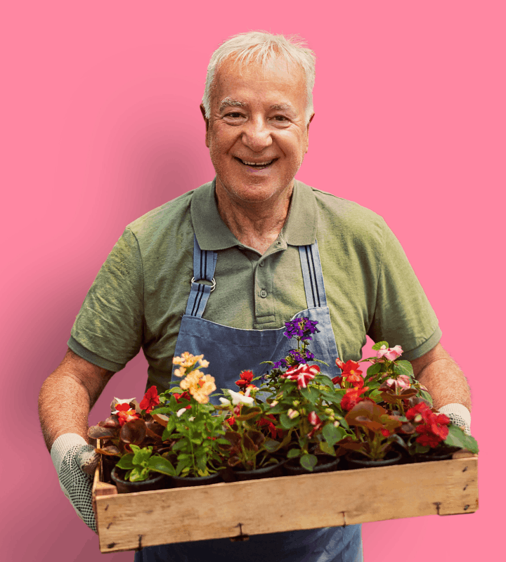 Couple smiling on purple background