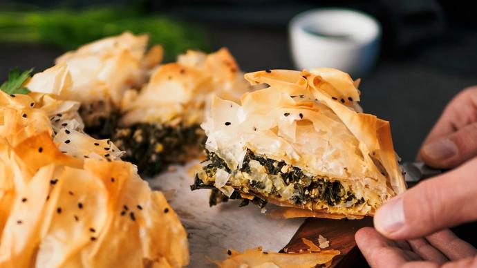 Greek-style lamb, spinach and feta pie