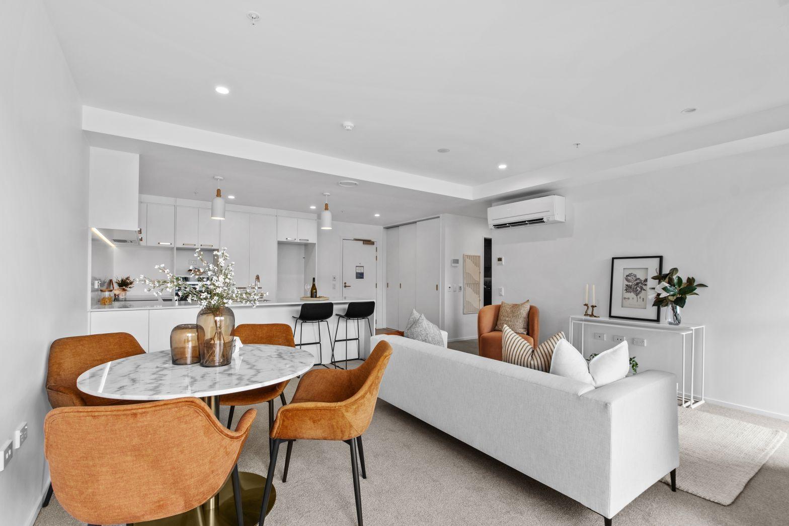 Living, dining, kitchen