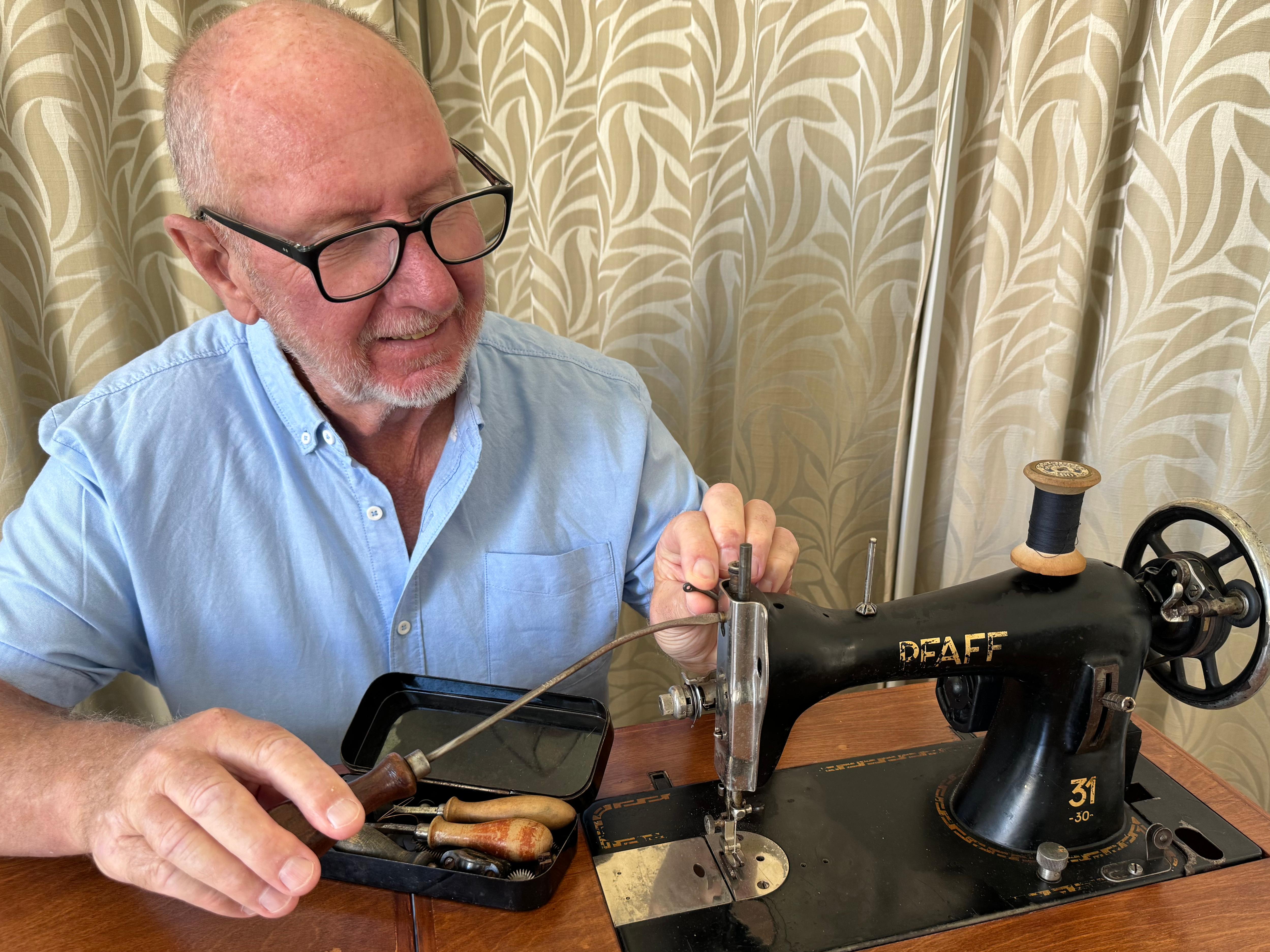 Bayswater resident Steve Cruse with his Pfaff sewing machine
