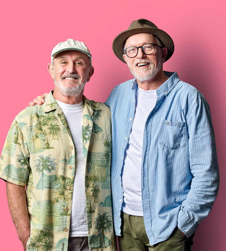 Male friends on a pink background