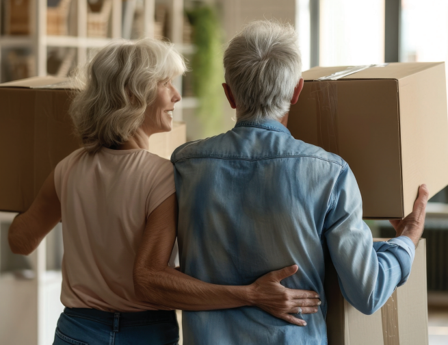 Older couple moving boxes