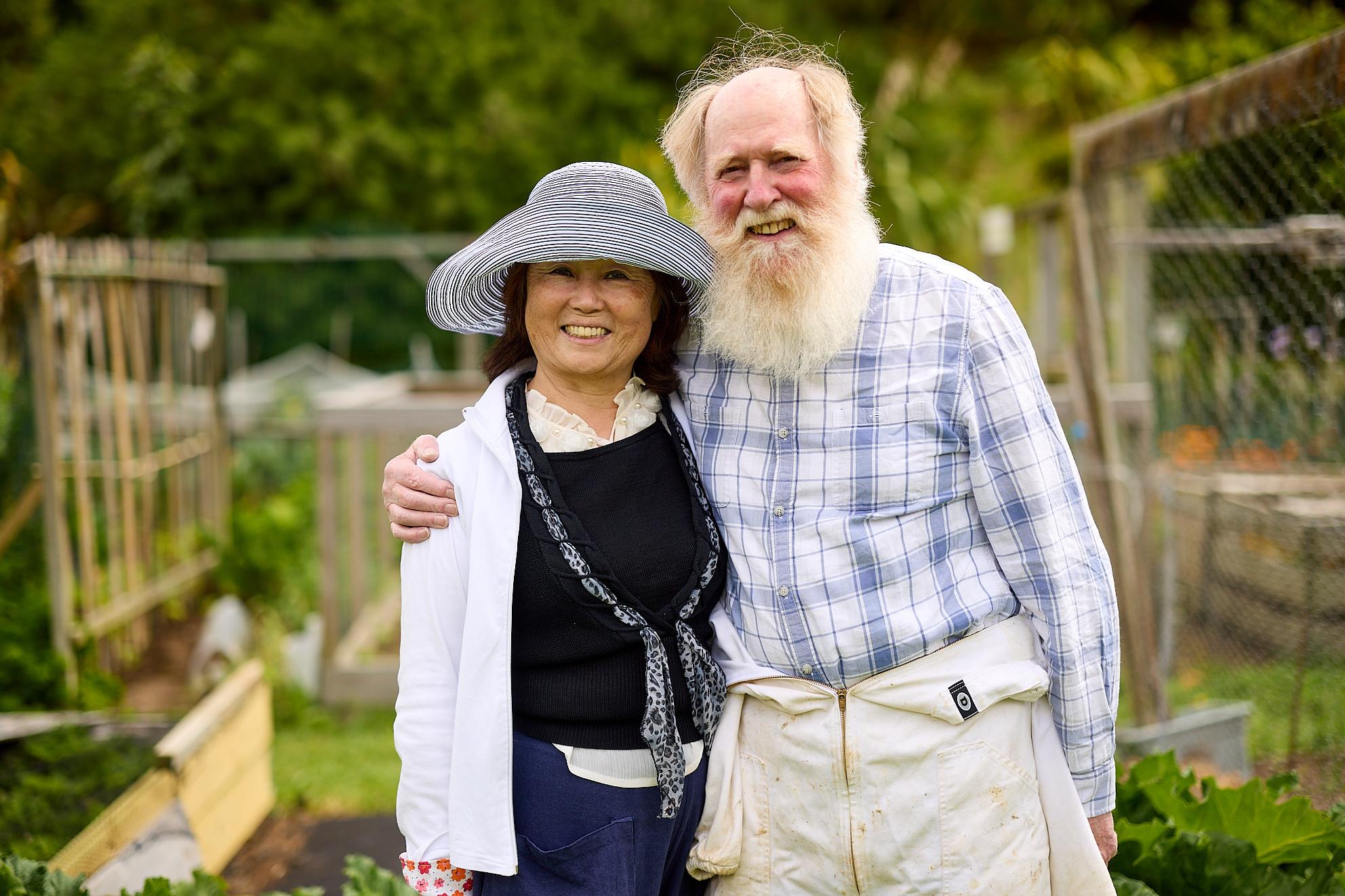 Kāpiti Village residents John and Ping in the garden